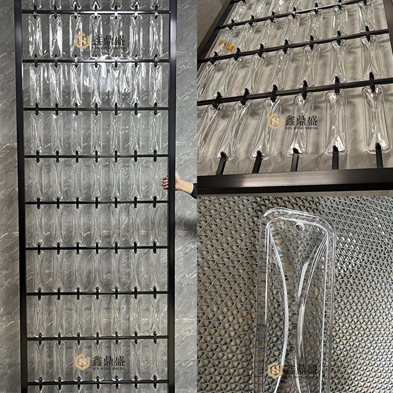 网红不锈钢水晶屏风隔断长条玻璃砖挂片定制客厅酒店花格栅背景墙