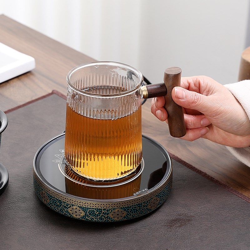 加热茶杯茶水分离玻璃杯带盖带过滤陶瓷内胆办公室泡茶杯恒温水杯