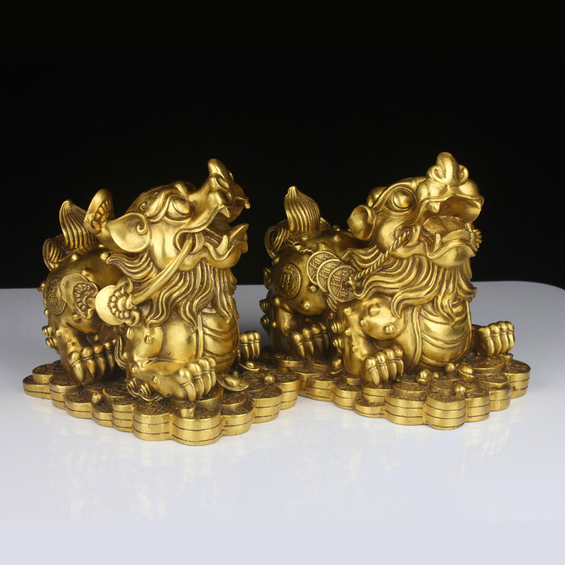 纯铜貔貅摆件貔貅一对大号铜皮丘家居办公室桌摆件工艺品
