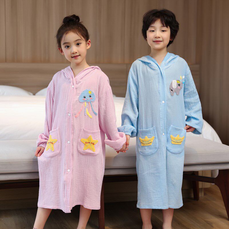 纯棉纱布浴巾儿童2025新款全棉浴袍洗完澡穿的速干可穿式斗篷游泳