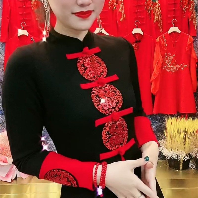 新年旗袍裙本命年衣服2021冬新款大码女装红色过年连衣裙年会礼服