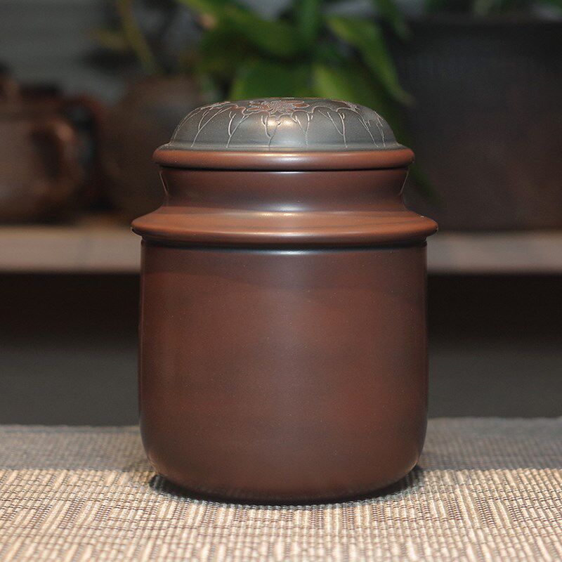 钦州原矿坭兴陶茶叶罐防潮透气原矿老紫J泥普洱茶手工储存密封醒
