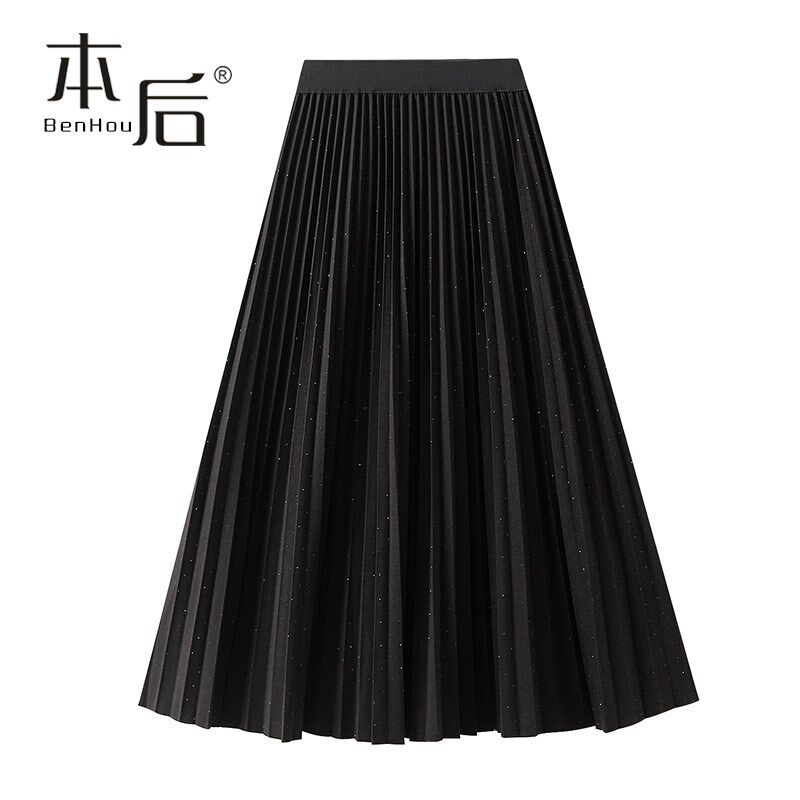 8915 星空钻百褶裙半身裙秋冬女中长款毛呢a字裙2024新款风琴褶烫