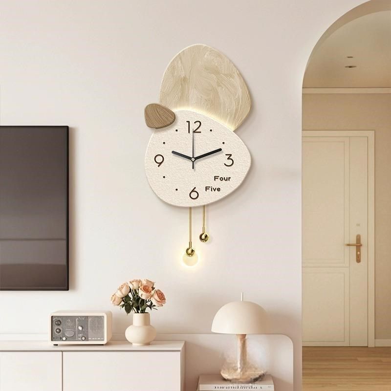 奶油风电视背景墙挂件高级感钟表挂钟客I厅装饰画石来运转餐厅挂