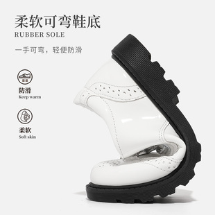 男童皮鞋白色f2023春秋新款黑色英伦风花童单鞋学生软底儿童演出