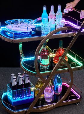 酒吧发光酒水车移动送餐车酒吧夜店KTV出酒车推车三层洋酒小推车