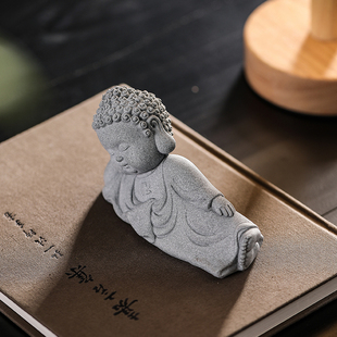 青砂石卧佛工艺品摆件睡佛客厅茶室茶玩鱼缸造景盆栽花卉盆景装饰