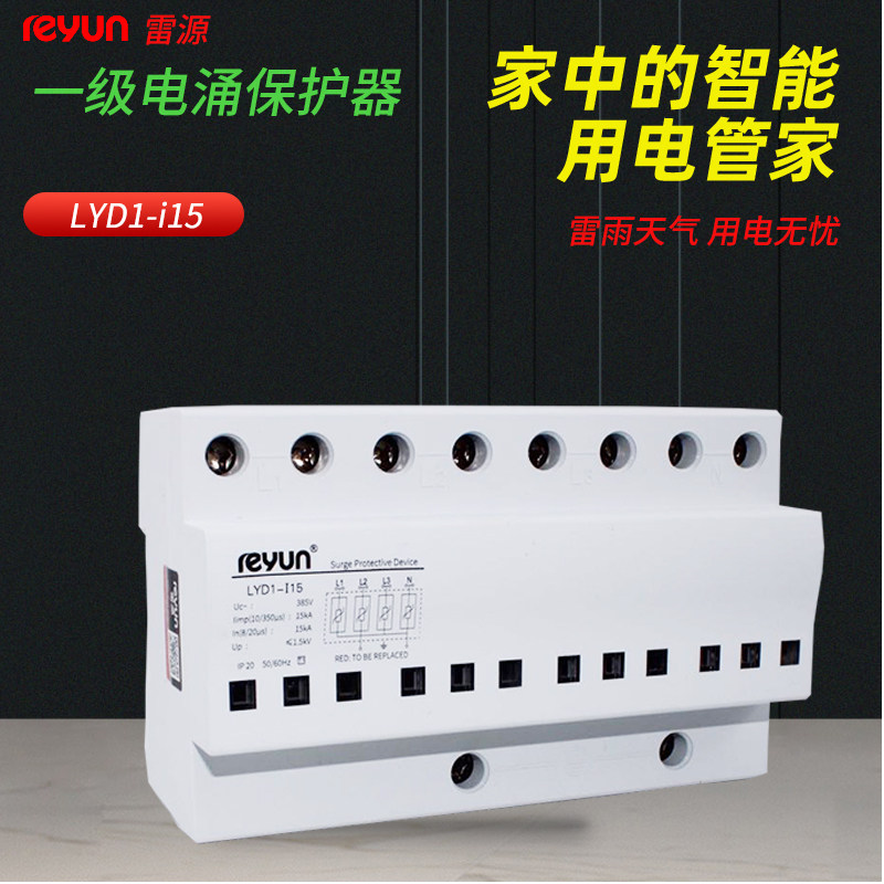 上海雷源一级浪涌电涌保护器电源防雷LYD1-I15避雷器SPD吸收器4P
