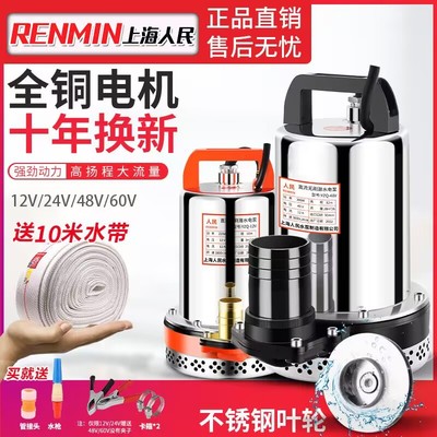 上海人民12V24V48V60V72V直流潜水泵抽水泵家用农用刷车电动车