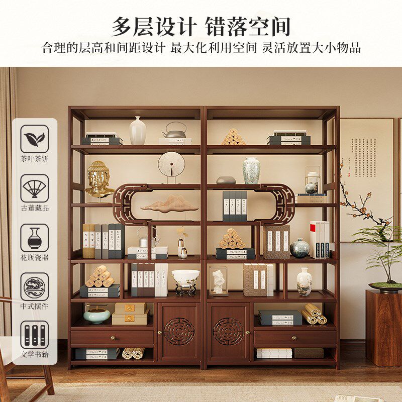 中式博古架茶柜j放茶叶置物架储存柜一体靠墙客厅茶具收纳展示