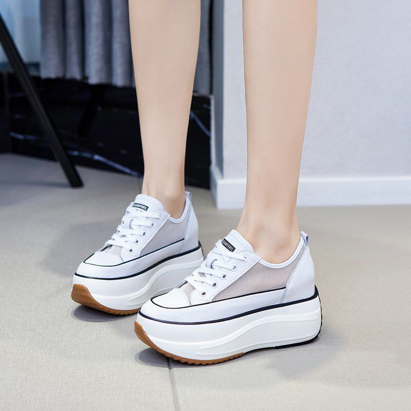 厚底内增高网面小白鞋女透气百搭松糕小个子轻便网纱超火休闲板鞋