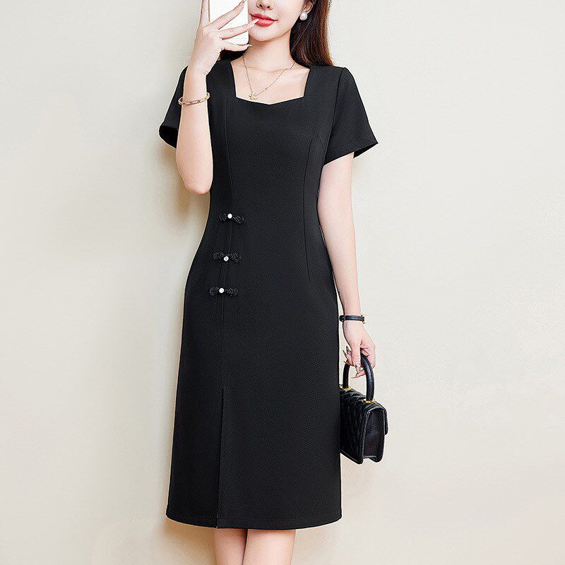 新中式改良旗袍连衣裙新款夏季大码女装微胖mm高级感显瘦短袖裙子