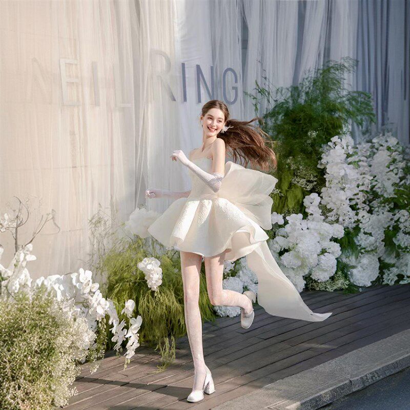 轻婚纱高级感小众成人礼生日宴会小个子新娘出门纱订婚领证晚礼服