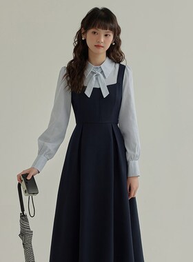 【三寸藕】春季2024年教资面试复试学院风连衣裙假两件长袖长裙子