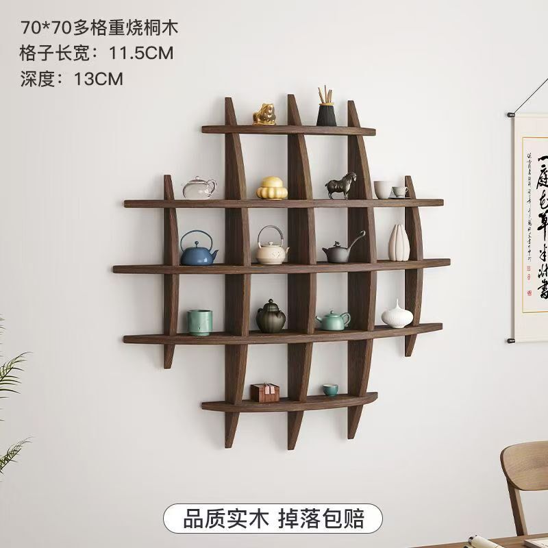 木质墙壁置物架新中式q实木多宝阁博古架木质背景墙装饰展示架