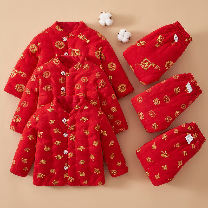 宝宝手工纯棉花棉袄棉裤套装 婴幼儿童加厚棉衣冬季保暖棉服内胆