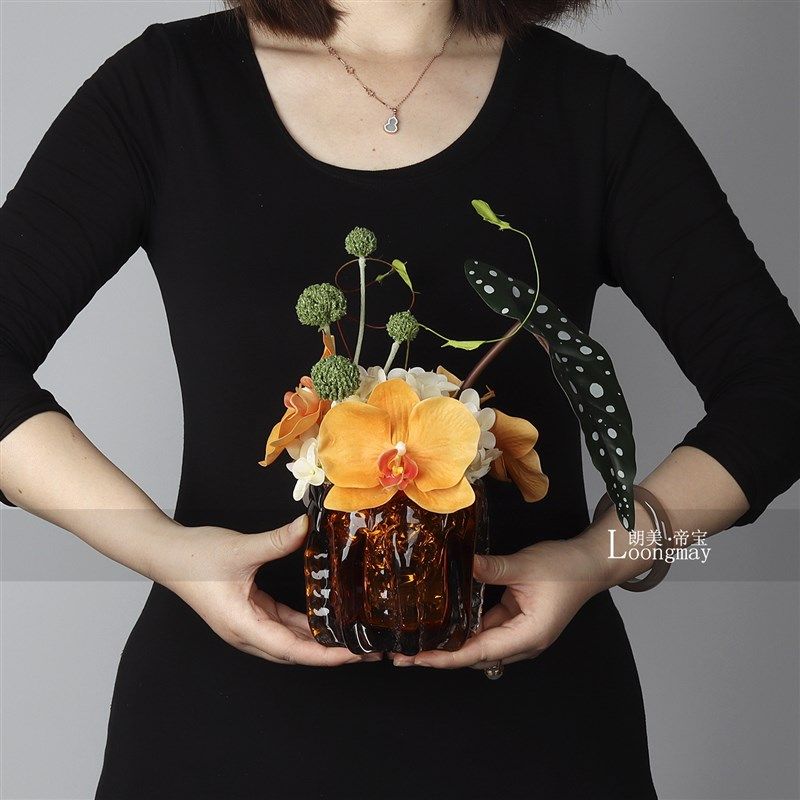 简约时尚蓝色玻璃小花瓶插花售楼处客厅茶几小桌花高级Y感艺术花