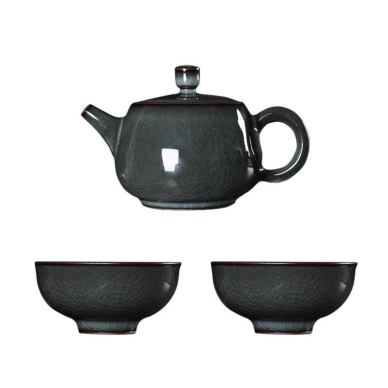 青瓷旅行茶具小套装便携式包一壶两杯陶瓷铁胎冰裂随身Y泡茶壶茶