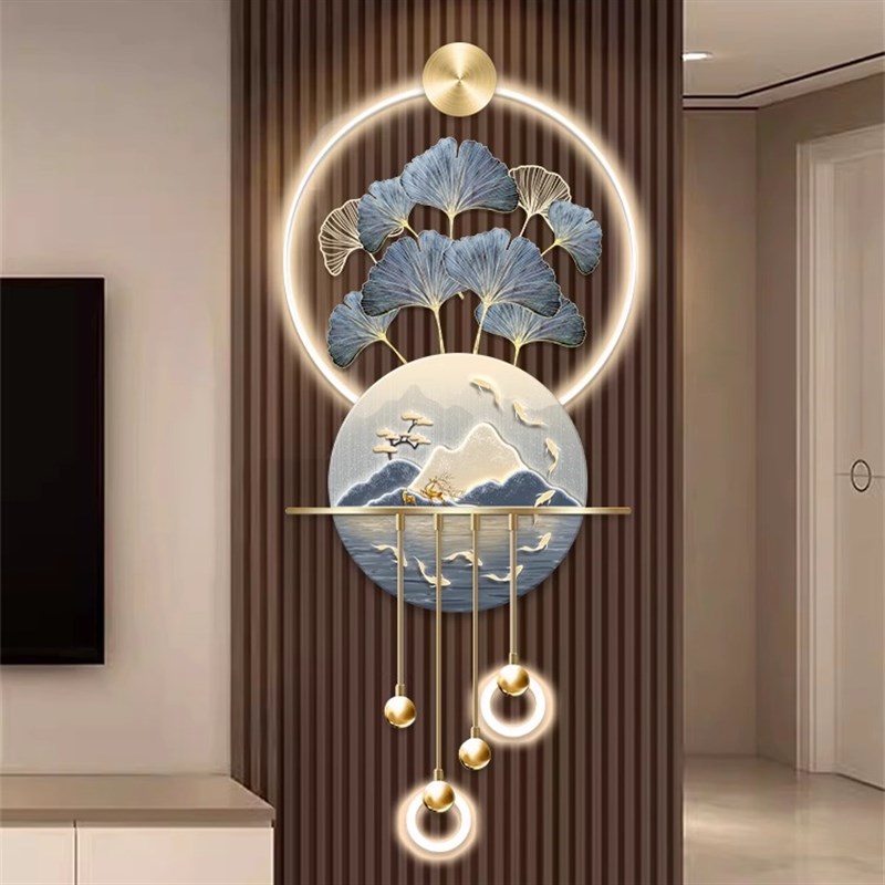 九鱼图玄关装饰画高档立体LED壁灯电视背景墙壁挂画入户走廊挂画