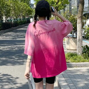 短袖女t恤夏2025新款韩版慵懒风棉圆领大版宽松中长款遮屁股上衣