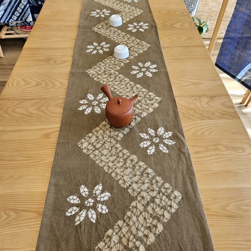 手作扎染草木染桌旗茶席双层多用途装饰布艺 35x18X0cm双色入