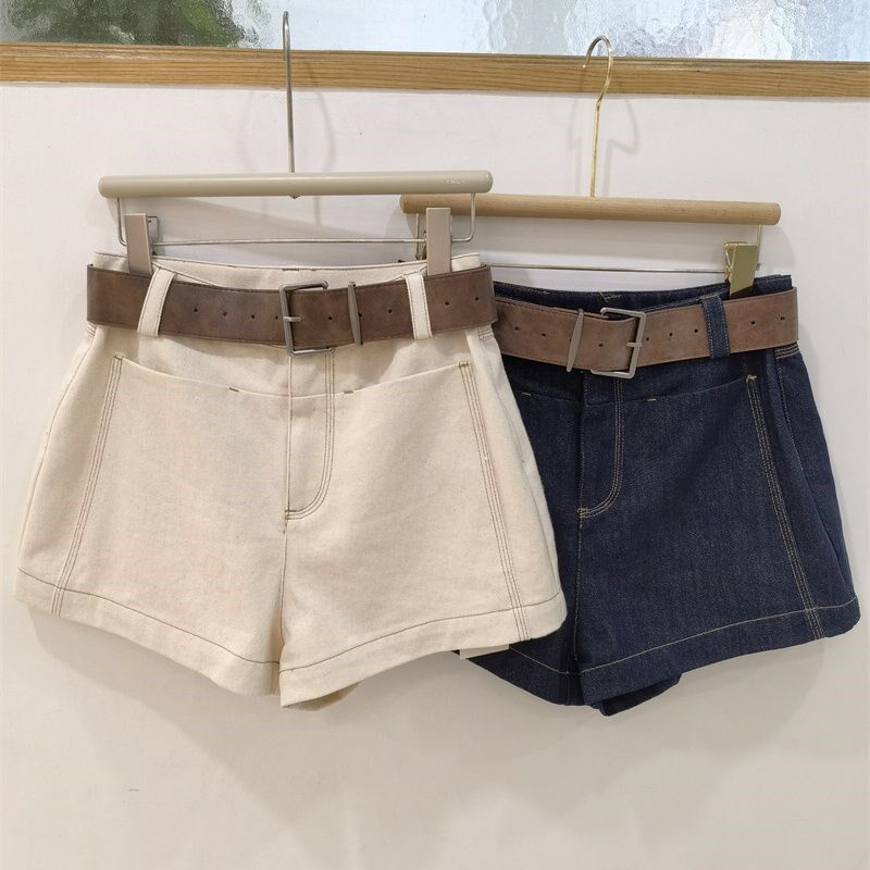 好版型 十三行新品牛仔短裤女夏季薄款设计感高腰口袋A字阔腿热裤