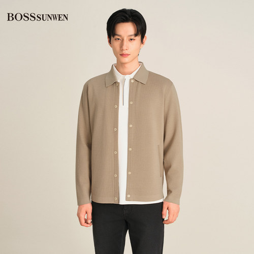 BOSSSUNWEN博斯绅威秋冬款男士翻领商场同款长袖修身羊毛外套