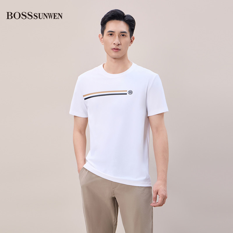 BOSSSUNWEN博斯绅威男士短袖T恤夏季新款商务休闲圆领半袖上衣图片
