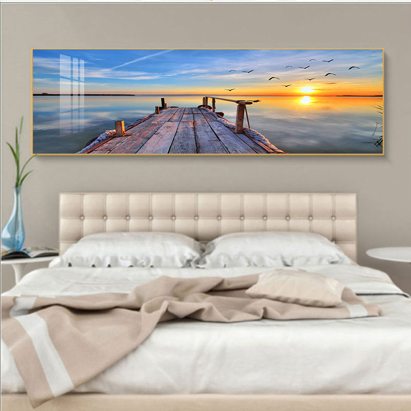 现代简约主卧挂画酒店宾馆v房间背景墙大海情侣壁画卧室床头装饰