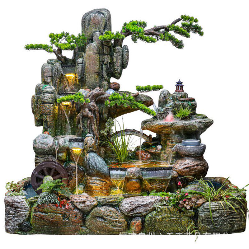 假山喷泉流水鱼池玄关o别墅庭院阳台酒店客厅中式景观造景装饰摆