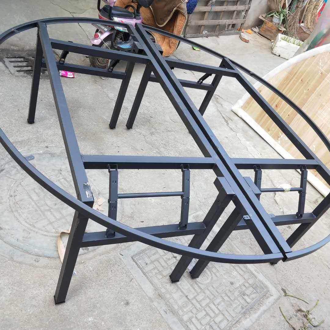 家用可折叠脚架大圆餐桌铁艺加圈桌E架折叠圆桌子面简易圆形餐桌