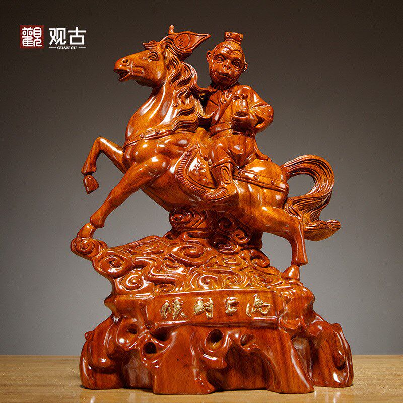 花梨木雕马上封侯摆件家居客厅办公装饰品K红木工艺品事业商务礼