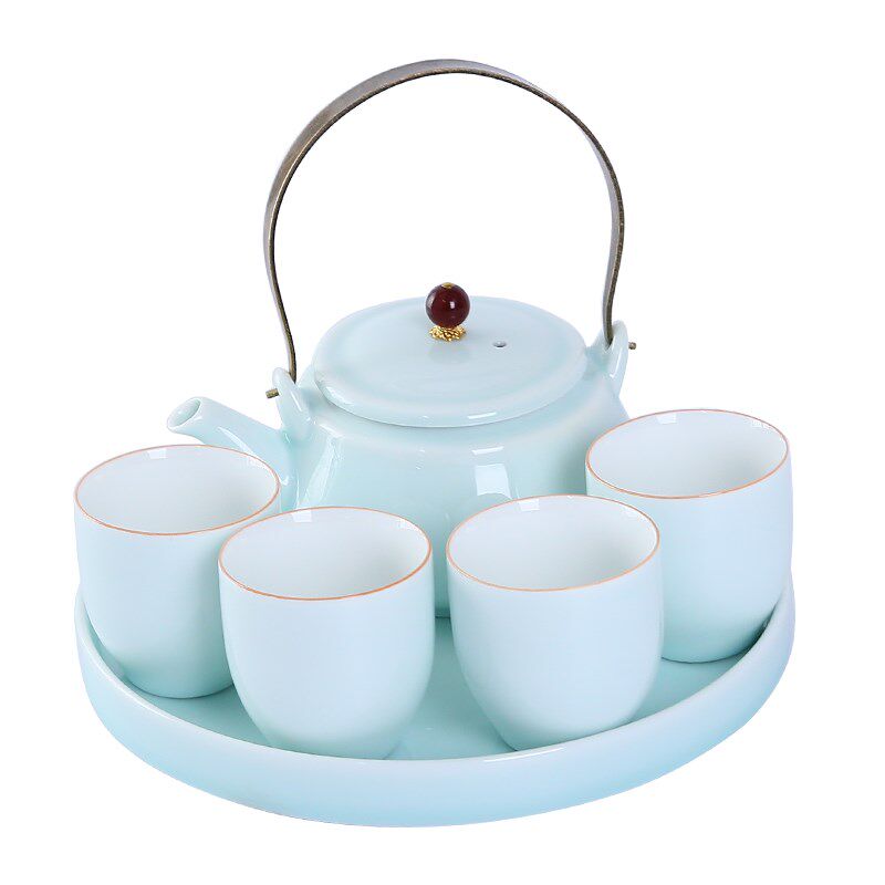 小清新提梁壶茶具套装家用陶w瓷简约现代风茶壶茶杯干泡盘功夫茶