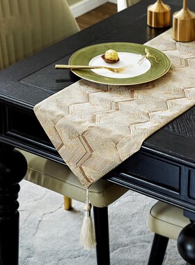 样板间餐厅桌面桌旗盖布床尾巾摆件软装饰品茶几T长条布现代新中