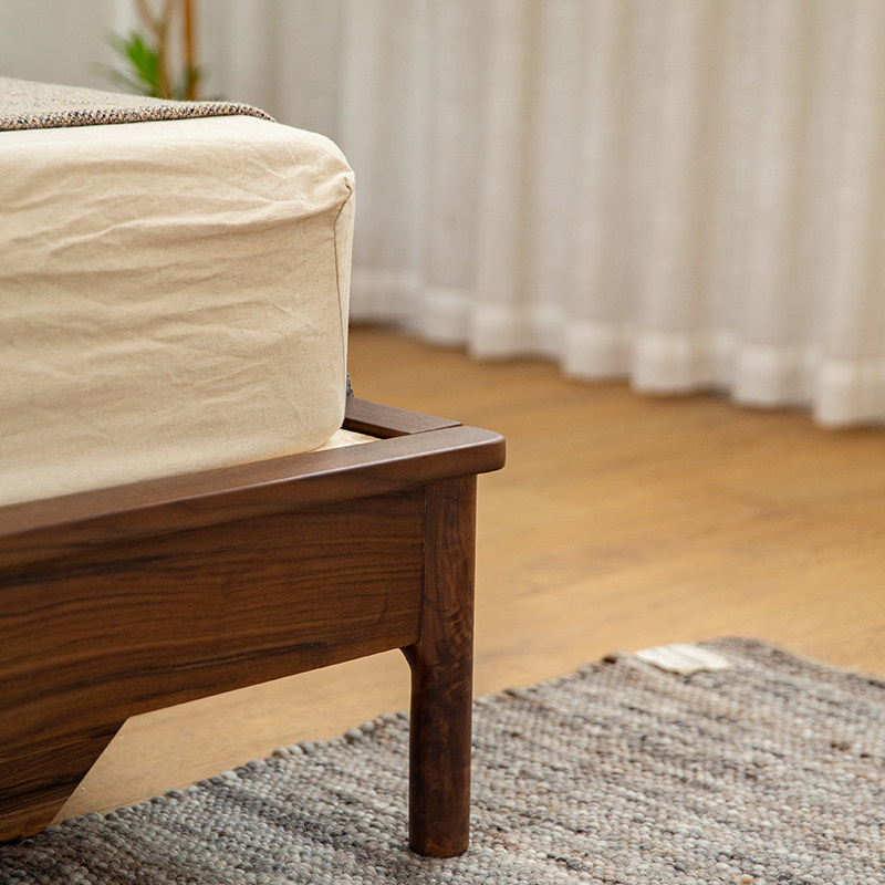 北美黑胡桃木全实木床简约现代橡木原木高箱气压储T物1.8米双人床