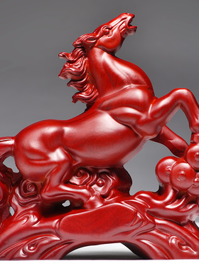 红木马摆件红色实木马摆件工艺品实木雕刻木N质马到成功装饰送礼