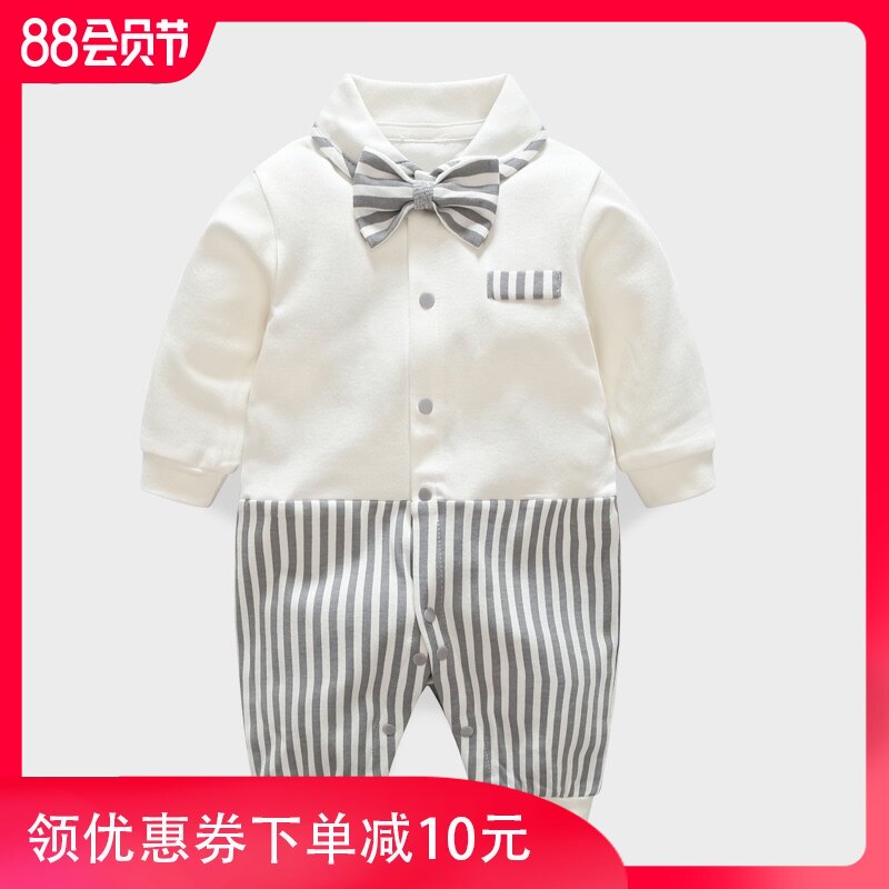 百天日婴儿衣服男满月服宝宝周岁衣服宴绅士礼服纯棉连体衣春秋装