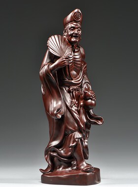 黑檀木雕刻活佛济公摆件实木雕刻家居客厅装饰乔迁摆X设红木工艺