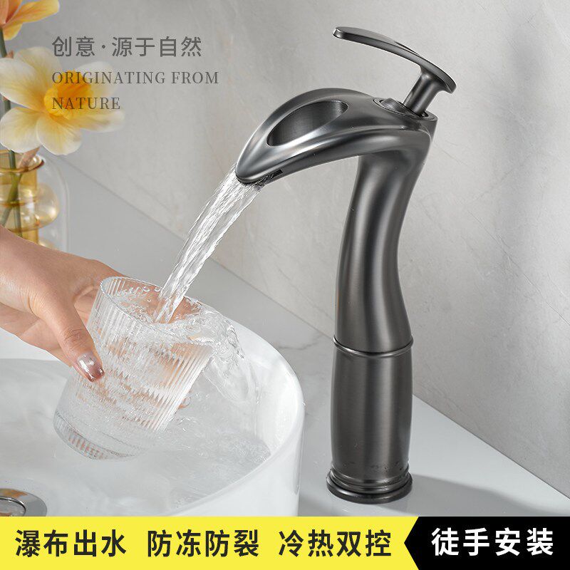 欧式简约全铜龙头面盆冷热水化妆室洗脸盆台上盆龙头加高款水龙头