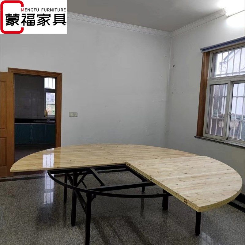 酒店饭店2.6米2.8米3米四拼圆桌圆台面原O木实木杉木餐桌折叠家用