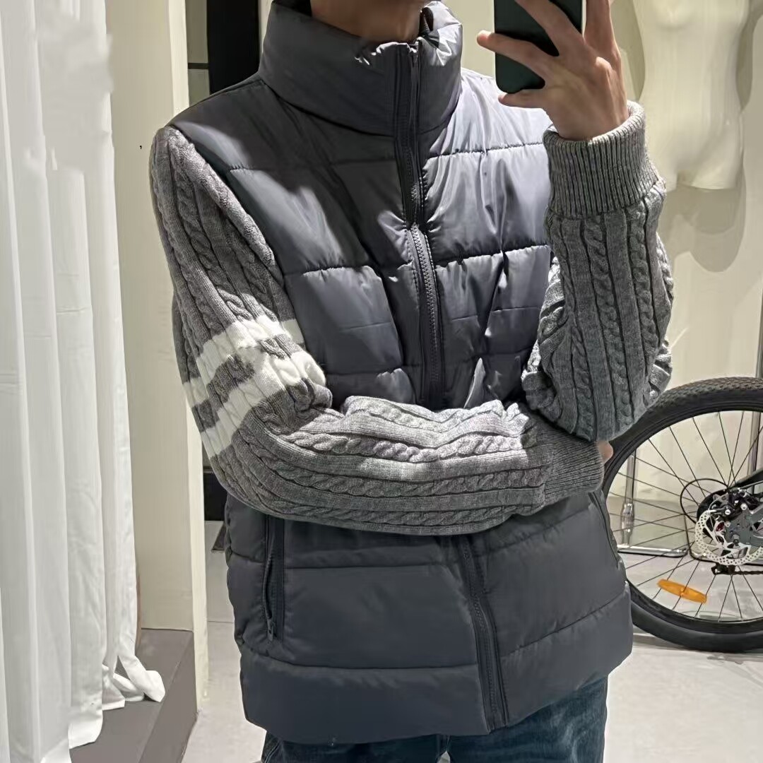 立领针织排骨拼接冬季棉服男女保棉衣