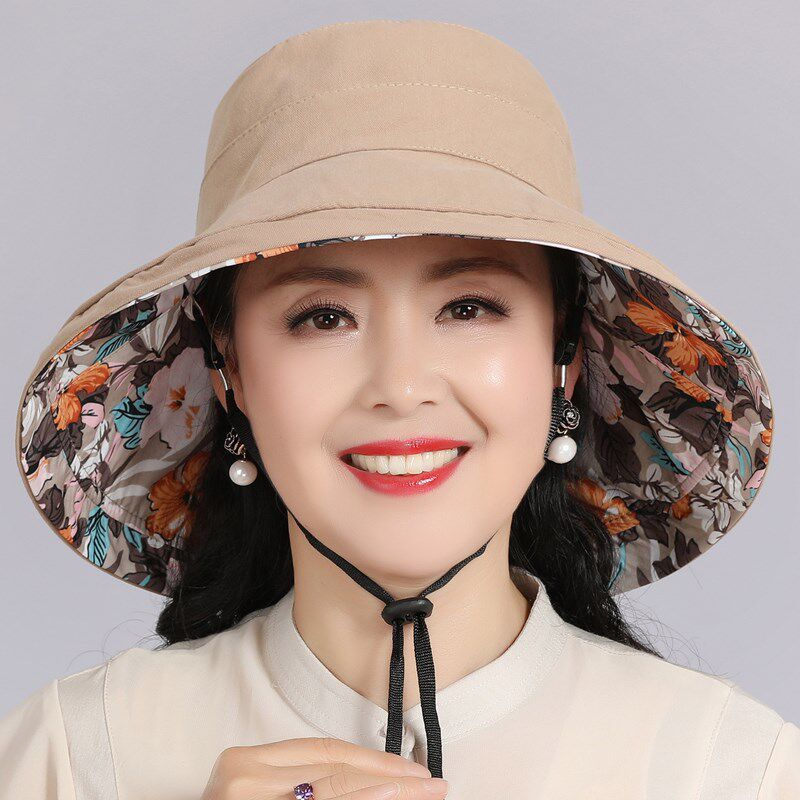 帽子女夏天中老年人百搭双面碎花盆帽女凉帽出游妈妈遮阳帽太阳帽