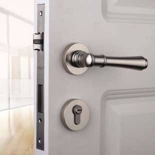 美式 简约静音分体锁 拉丝镍门锁室内房门s锁卧室砂银色门把手欧式