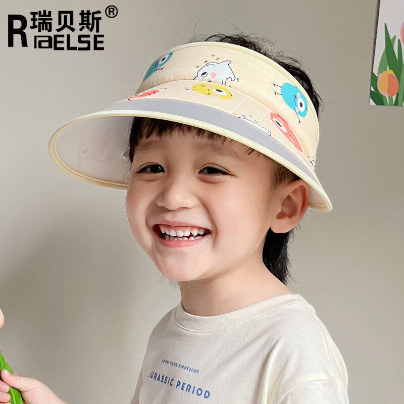 儿童空顶帽子夏天男女宝宝卡通超大檐遮阳帽时尚印花百搭帽子