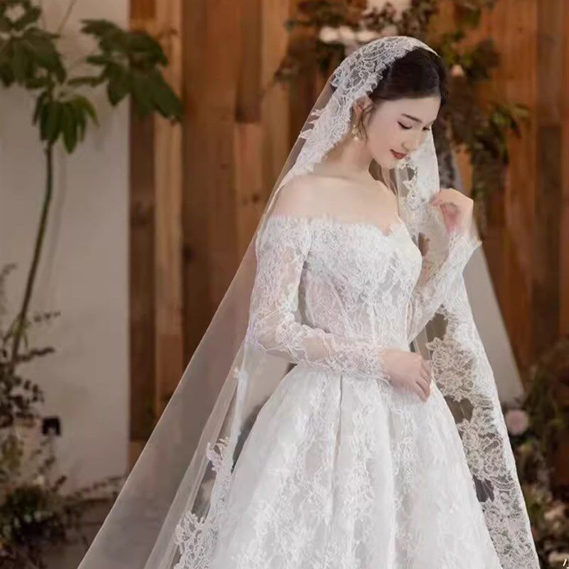 复古蕾丝花边头纱样片拍照影道具楼摄影森系新娘结婚造型头饰