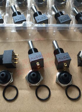 进口日本ALCO 钮子开关3脚3档 摇臂开关开孔12MM 镀金脚带防水套