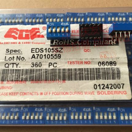 原装台湾ECE 5位 拨码开关 EDS105SZ 2.54MM间距 5P 蓝色 平拨
