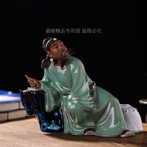中式古典家居电视柜书房盆景搭配摆件 石湾陶瓷古典人物 诗仙李白