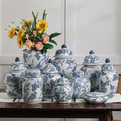 雨彤将军罐陶瓷器摆件客厅家居饰品仿古中式装饰景德镇青花瓷花瓶
