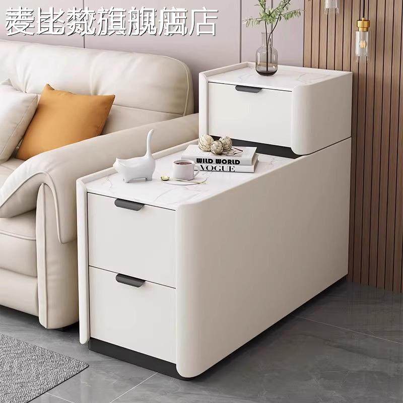 麦比梵2025新款沙发边柜岩板轻奢高级感简约现代小型实木客厅边几